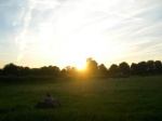 Summer solstice sun is setting -  taken from the Avebury Cove, shortly after 9 p.m. on 20th June 2003.